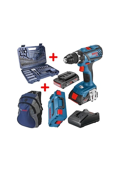 Bosch GSR 18V-28 (2 x 2.0 AH) Çift Akülü Vidalama + L-Boxx + Sırt Çantası + V-Line 103 Parça Uç Seti
