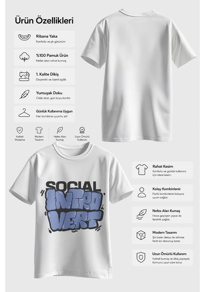 Spoyi Sosyal Introvert Tasarımlı %100 Pamuk Yarım Oversize Beyaz T-lhirt Spoyi Sosyal Introvert Tasarımlı %100 Pamuk Yarım Oversize Beyaz T-lhirt