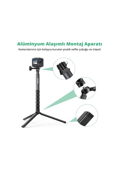 Akaso 120 Cm Uzatılabilir Selfie Çubuğu Ve Tripod Standı Aksiyon Kamera Aksesuarı Siyah
