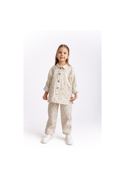 Oliven The Kid Çiçek Desenli Gabardin Kız Çocuk Ceket Ekru