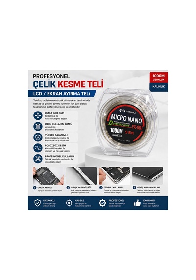 Micro Nano 0.06mm 1000m Lcd-ekran Ayırma Teli - Çelik Kesme Teli