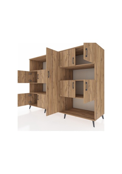 Kronos Dolap 10 Raflı 9 Kapaklı 220x59x163 Çam-çam Çam-çam