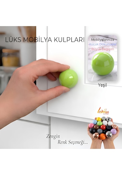 Sert Plastik Düğme Yuvarlak Top Yeşil Dolap Mobilya Mutfak Dolabı Çekmece Kulbu Kulpu Kulplar