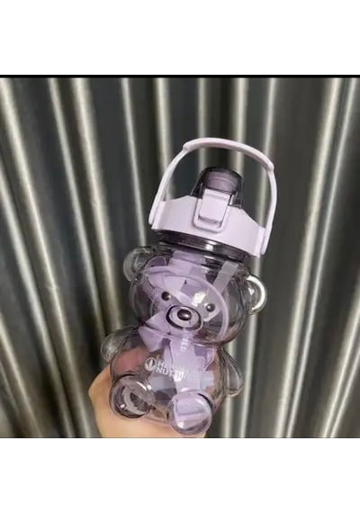 Smile Ayıcık Model Su Matarası Su Şişesi Suluk 1000 Ml Bpa Içermez Suluk Sticker Mor Plastik Diğer
