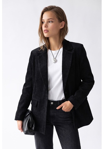 Mixray 4969 Kadın Kadife Dokulu Tek Düğmeli Blazer Ceket Siyah