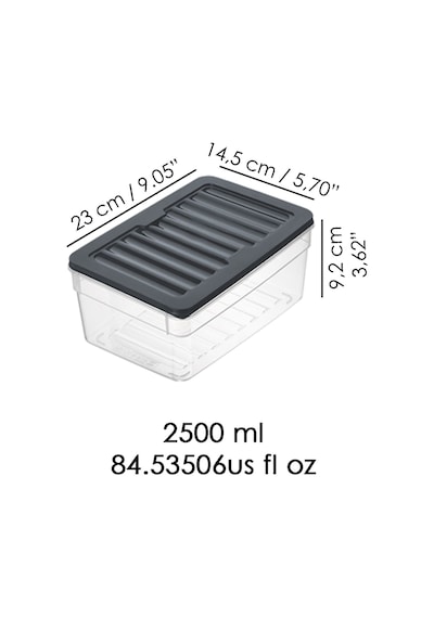 4'lü Derin Buzdolabı Organizer Set Düzenleyici Saklama Kabı Mikrodalga Difriz Kabı 2500 ML Antrasit