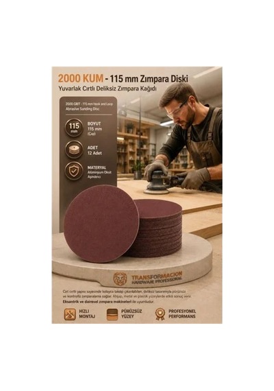12 Adet 2000 Kum Yuvarlak Cırtlı Zımpara Diski 115 Mm Deliksiz Zımpara Kağıdı 723227 Str-mn346
