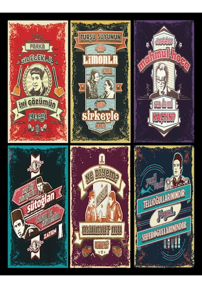 Yeşilçam Türk Sineması Unutulmaz Replikleri 6lı Mini Retro Ahşap