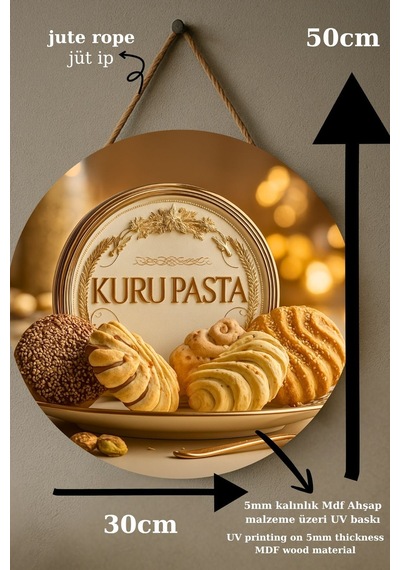 Kuru Pasta Temalı İpli Ahşap Kapı Duvar Süsü, Pastane, Tatlı Dükkanı, Cafe Tablo Dekoru