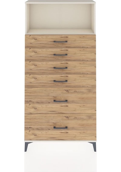 Arges Dolap Tek Raflı 6 Çekmeceli 88x30x182 Aytaşı-çam Aytaşı