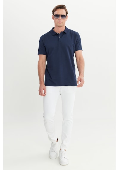AC&Co / Altınyıldız Classics Erkek Lacı-lacı Pamuklu Slim Fit Dar Kesim Polo Yaka Tişört Lacivert