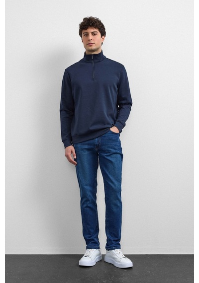 Backandbond Lacivert Regular Fit Yarım Fermuarlı Sweatshirt