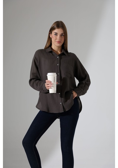 Oversize Basic Müslin Gömlek Antrasit