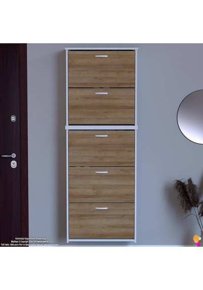 Modilayn Verve Asma Antre 72x194x26 Cm Lik 3 Düşer Kapak 10 Göz Bölmeli Ayakkabılık Beyaz - Meşe Modilayn Verve Asma Antre 72x194x26 Cm Lik 3 Düşer Kapak 10 Göz Bölmeli Ayakkabılık Beyaz - Meşe
