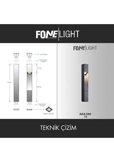 FoneLight Luzerra 75 cm LED Bahçe Aydınlatma Direği Antrasit Alüminyum IP65 Bollard Peyzaj Yürüyüş Yolu Lambası 9W 4000K