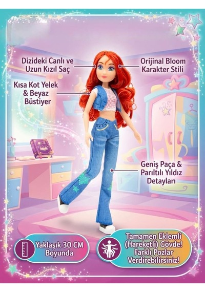 Gioc-hi Prezio-si Winx Bloom Günlük Tarzda Haraketli Eklemli Parıltılı 30 Cm Oyuncak Peri Bebek