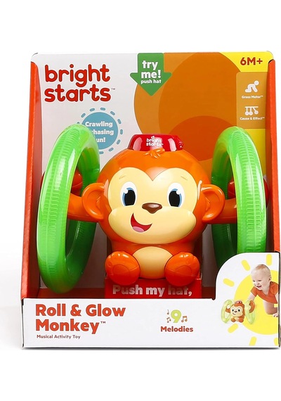 Bright Starts Roll & Glow Monkey 6 Ay Ve Üzeri İçin Işıklı Ve Sesli Emekleyen Bebek Oyuncağı