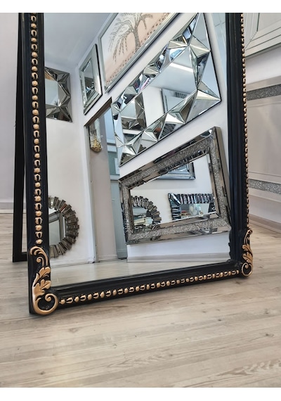 Ayna Denizi Princess Black Gold Model Siyah Altın Renk Dekoratif Ayaklı Boy Aynası Siyah - Altın
