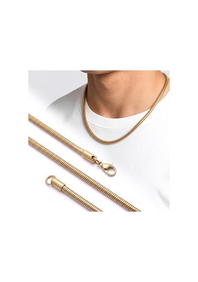 Premium Parlak Ve Şık Oval Spiral Erkek Çelik Zincir Kolye 5 Mm 55 Cm 3183eck011 - Gold Renk Altın