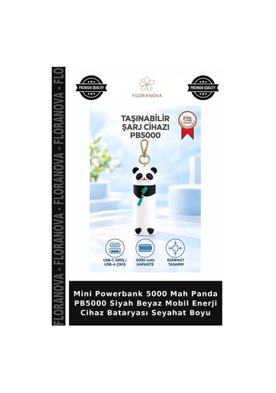 Mini Powerbank 5000 Mah Panda Pb5000 Siyah Beyaz Mobil Enerji Cihaz Bataryası Seyahat Boyu Çok Renkli