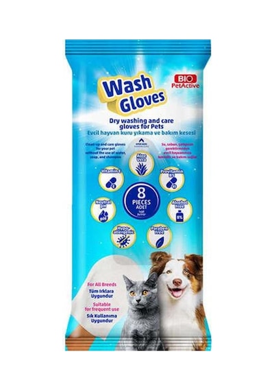 Biopetactive Wash Gloves Evcil Hayvan Kuru Yıkama Kesesi 8 Li