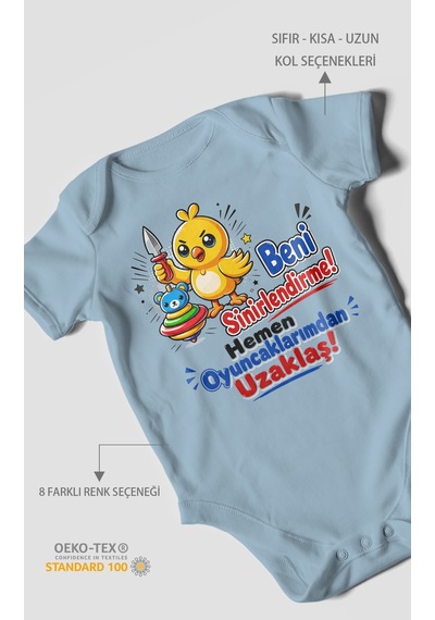 Morivokids Beni Sinirlendirme Mesajlı Kısa Kollu Bebek Body %100 Pamuk Bebe Mavisi