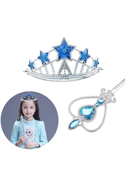 Karlar Ülkesi Elsa Yıldız Mavi Taç Ve Elsa Asa Seti 2 Parça 2 "