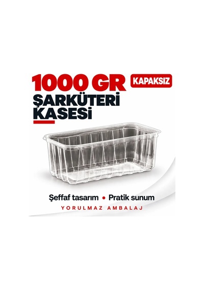 1000 Gr Kapaksız Şarküteri Kasesi 100 Lü Şeffaf Derin Dikdörtgen Meze Ve Salata Kabı Siyah