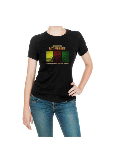 Pubg Winner Chicken Dinner Baskılı Siyah Kadın Tshirt