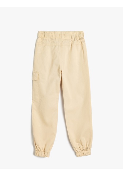 Koton Jogger Pantolon Kargo Cepli Beli Bağlamalı Pamuklu Ekru 5wkb40060tw Ekru