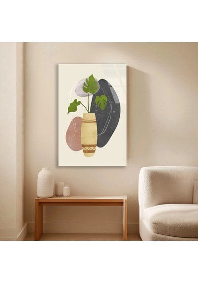 Monstera Yaprağı Ve Vazo Minimalist - Cam Tablo - Deg0570 60 X 90 Cm
