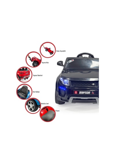 Raptor Gt Siyah Uzaktan Kumandalı 4x2 12 Volt Akülü Araba - Rc Land Rover Akülü Araba Range Rover Çok Renkli
