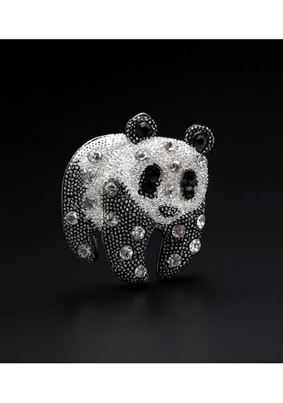 Black & Shine Panda Broş Siyah - Gümüş