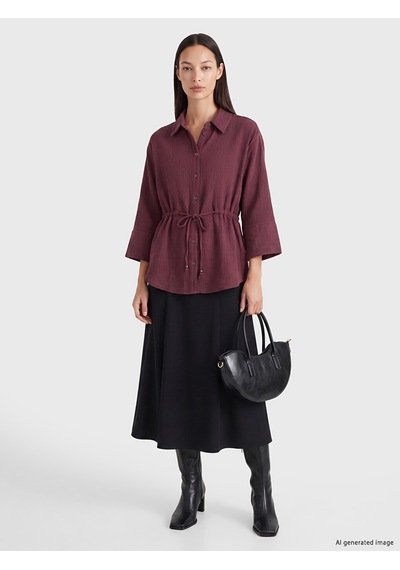 Lcw Everyday Bordo Büzgülü Oversize Müslin Kadın Gömlek