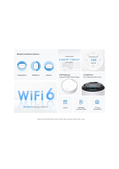 Tp-lınk Deco-x50-poe, Ax3000, Üçlü Mesh, 3000mbps, Dual Band, Wifi6, 3port Gigabit Lan, 600m2 Çekim Alanı, Router,