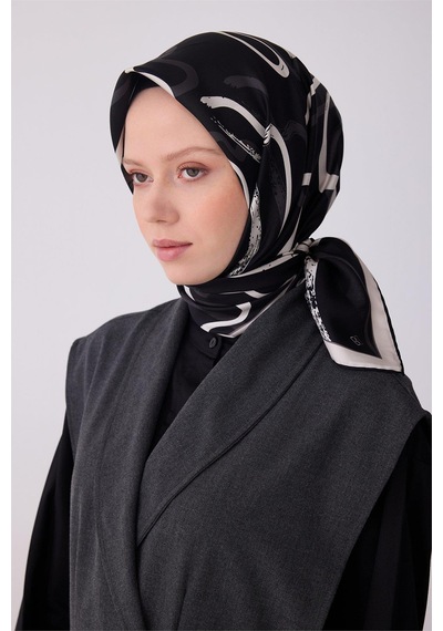 Belli İpek Eşarp - 4309-01 Siyah Twill