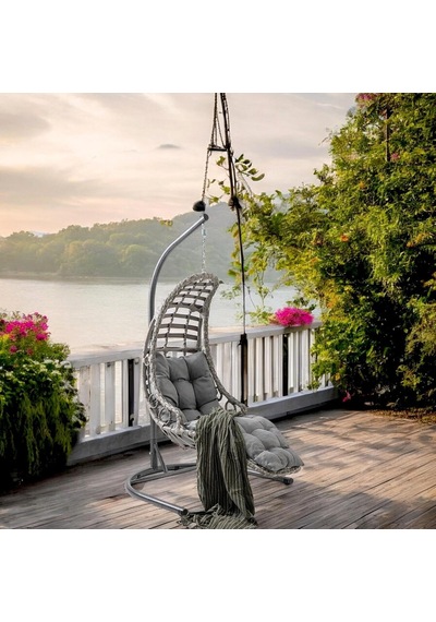 Capri Swing Bodrum Tekli Rattan Bahçe Balkon Salıncağı Gri Çok Renkli