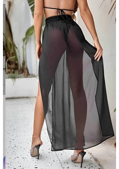 Ang Butik Kadın Siyah Kadın Tül Pareo Etek Plaj Elbisesi