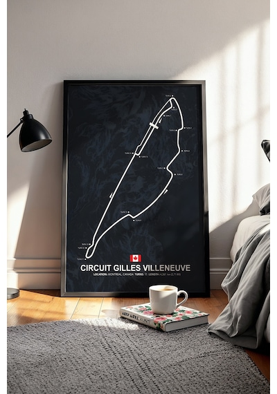 Gilles Villeneuve F1 Pisti Ahşap Çerçeveli Tablo Kanada Gp Poster Siyah