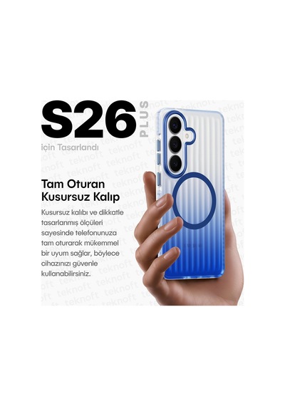 Samsung Galaxy S26 Plus İçin Prestige Serisi Magsafe İle Uyumlu Yükseltilmiş Lens Çerçeveli Ultra Güçlü Darbeye Dayanıklı Yumuşak Silikon Kılıf Mavi, Galaxy S26 Plus