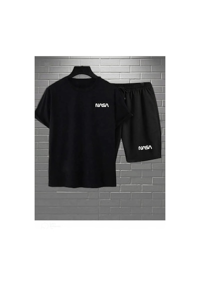 Tarzsokak Foxskin Sportswear&company Siyah Unisex Alt Üst Nasa Baskılı Takım Şort Foxskin Nasatakımm