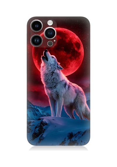 Apple Uyumlu iPhone 14 Pro  Kırmızı Ay Kurt Desenli Silikon Kılıf