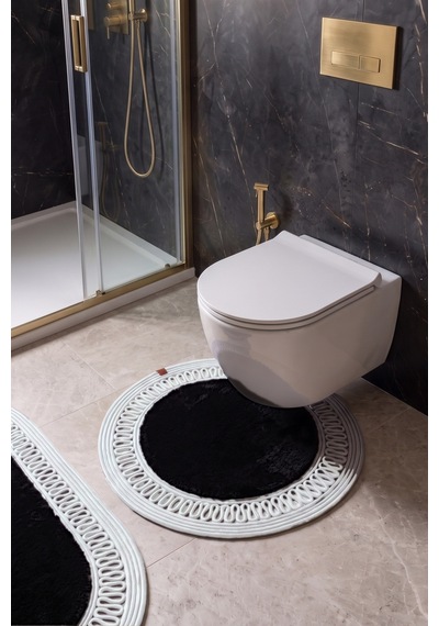 Banyo Paspası Takımı 60x100+60x60 Cm İç Trikot Siyah & Gümüş