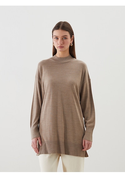 Lcw Modest Bej Dik Yaka Kadın Triko Tunik