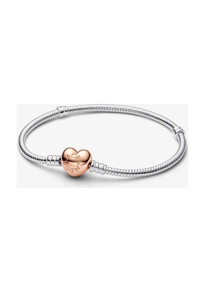 Lunarie İmza Yazılı Rose Gold Kalp Klipsli Charm Bileklik Gümüş