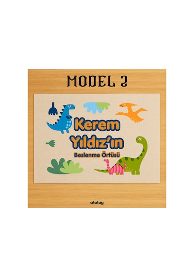 Kişiye Özel Dinozor Konseptli Keten Beslenme Örtüsü 28x40 Cm - Yıkanabilir İsimli Servis Bezi Krem