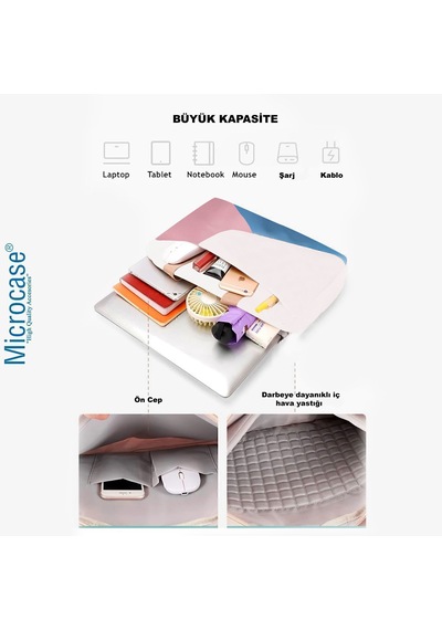 Microcase Honor Pad X8b 11 İnch İle Uyumlu Tablet Çantası 2 Bölmeli Al4227 Krem Pembe Mavi