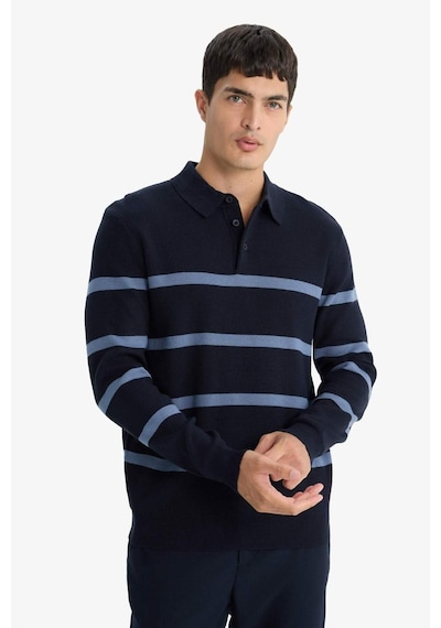 Defacto Standart Fit Polo Yaka Çizgili Triko Kazak F2772ax25wnnv125 Lacivert