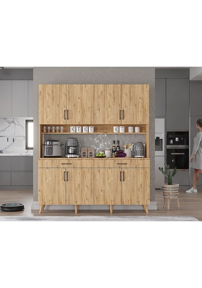 Denze Kahve Köşesi Çok Amaçlı Dolap Kiler Mutfak Dolabı Çam 140cm Çam