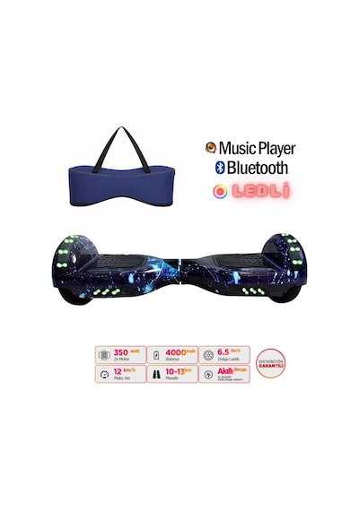 Citymate Hoverboard 6.5 İnch Elektrikli Kaykay Scooter Full Ledli Bluetooth Hoparlörlü Çanta Hediye D12